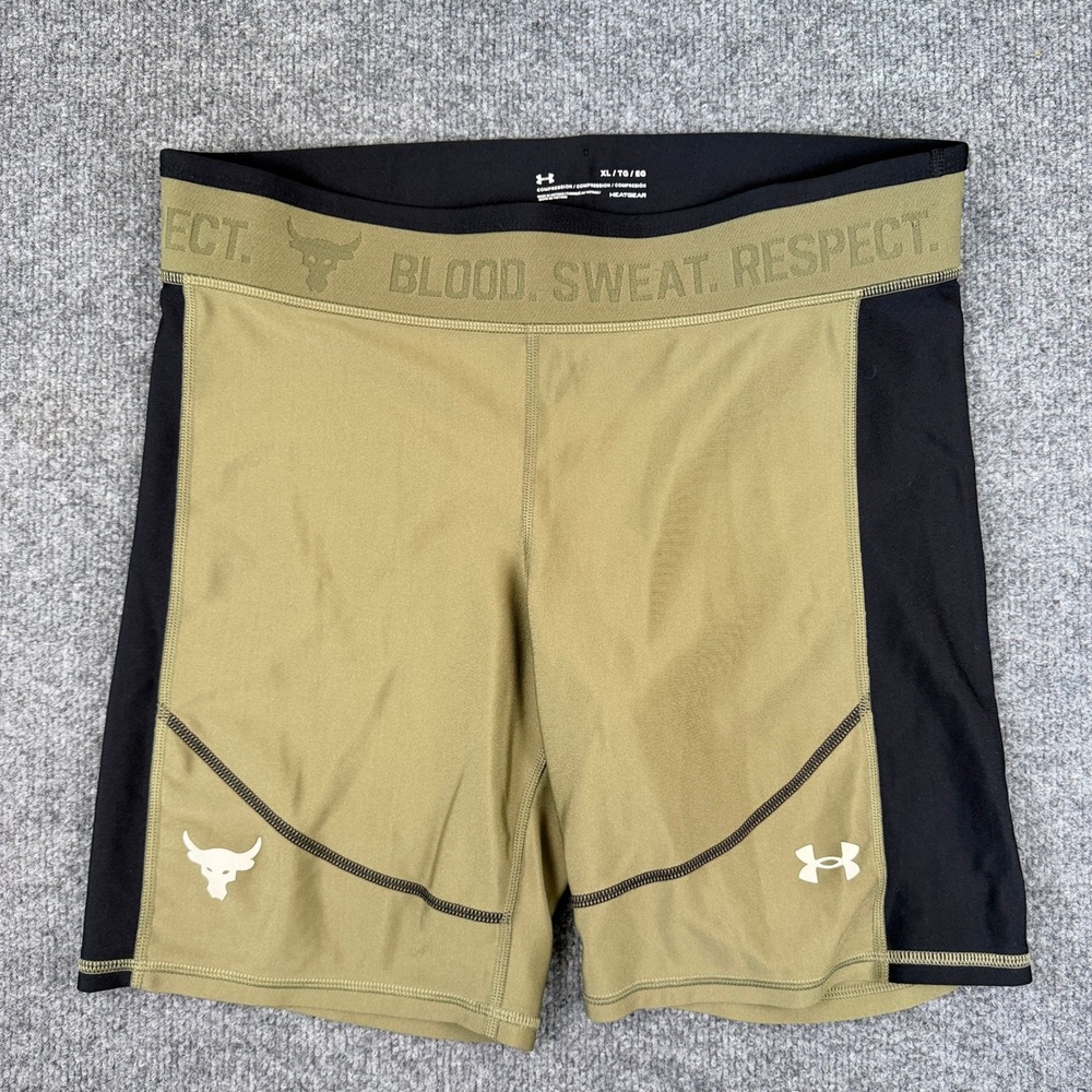 Under Armour Project Rock Compression Shorts Mens XL Green Black Gym Workout